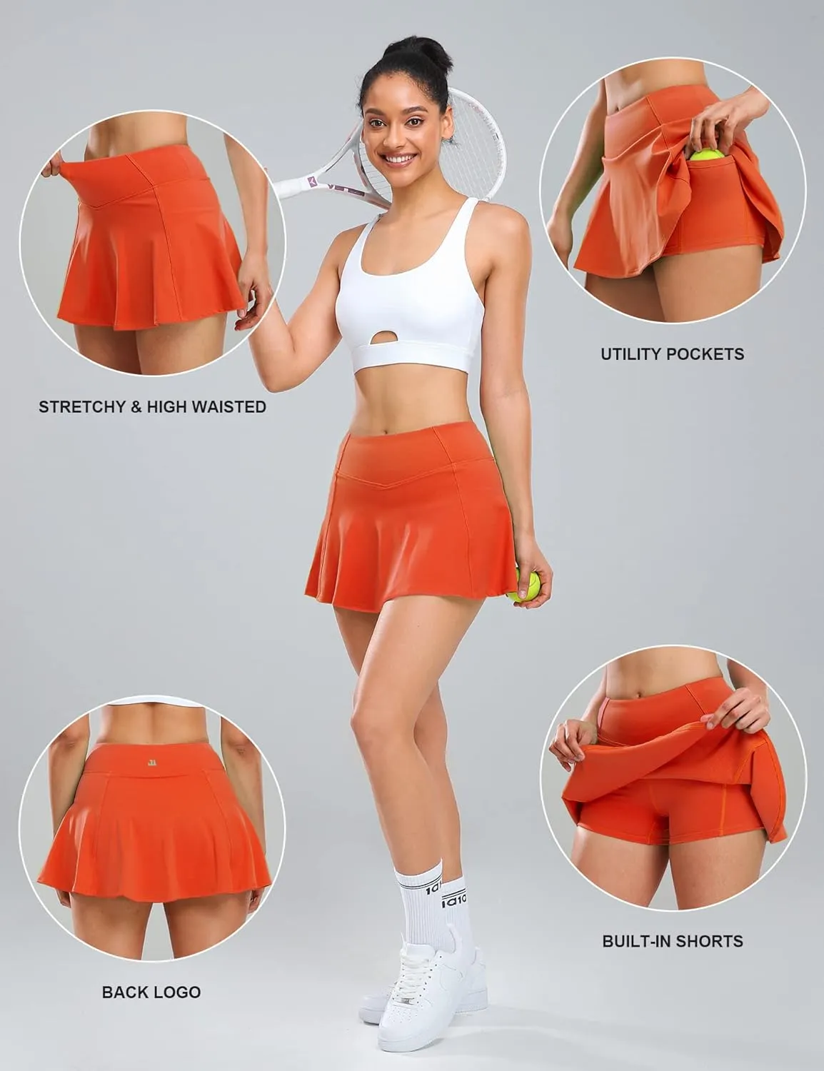 1a1a Womens Tennis Golf Skirts with Shorts Pockets High Waisted Sports Athletic Skorts Skirt