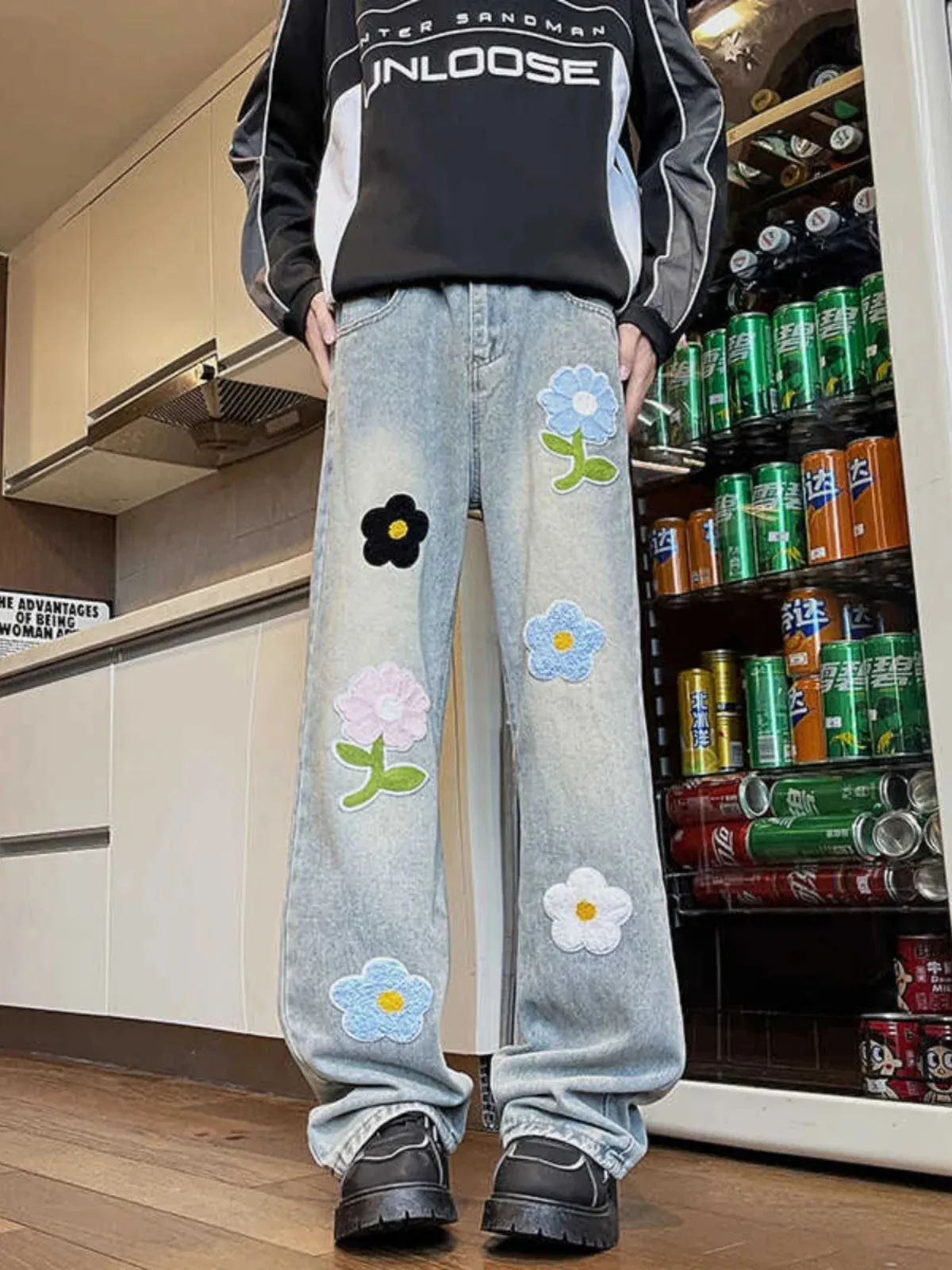 Aidase 2024 American Embroidered Jeans Men's Summer Loose Straight Leg Trendy Brand High Street Wide Leg Vintage Long Pants Befree