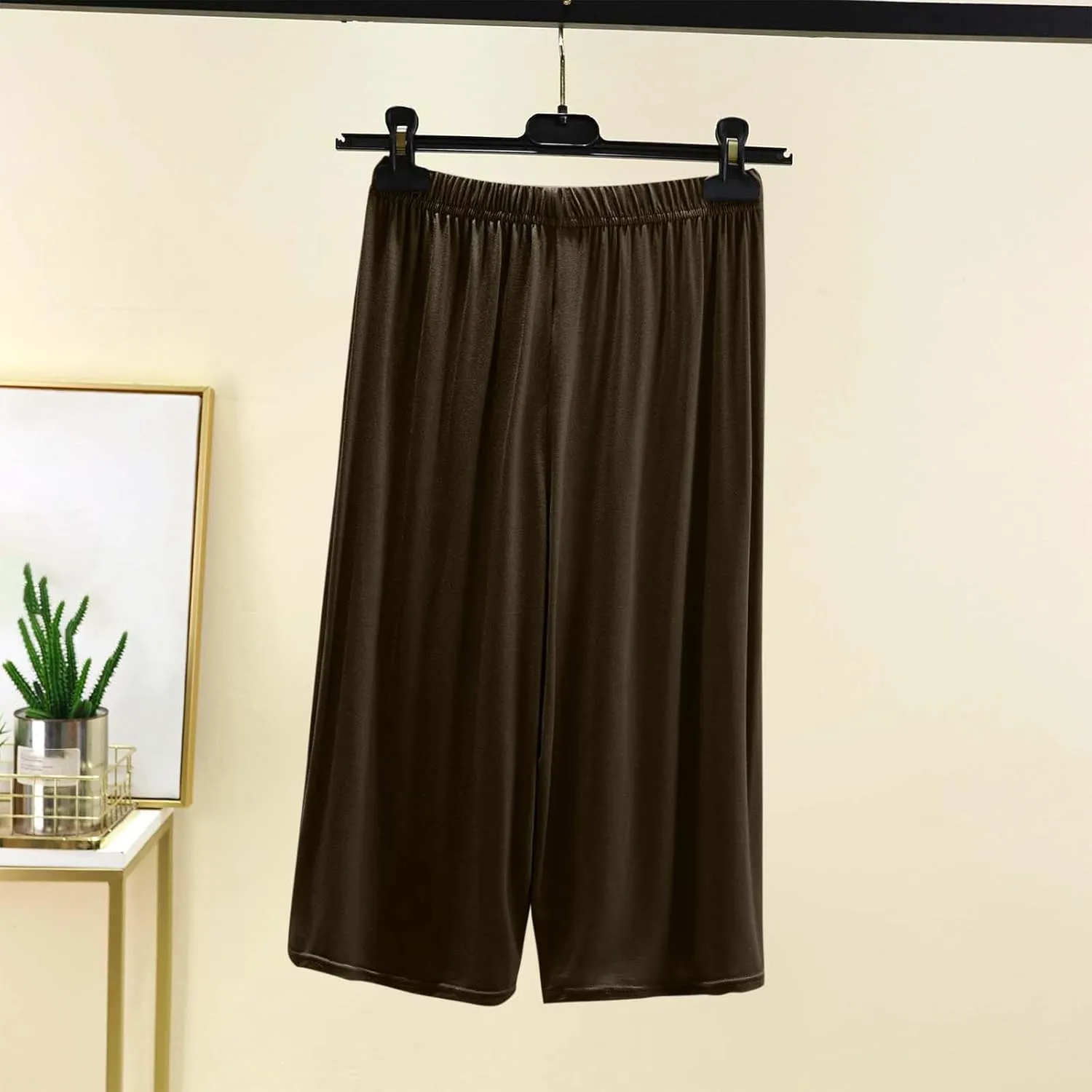 BZGTZT Women Wide Leg Palazzo Capri Pants Elastic Waist Drawstring Cropped Casual Joggers Lightweight Straight Trouser