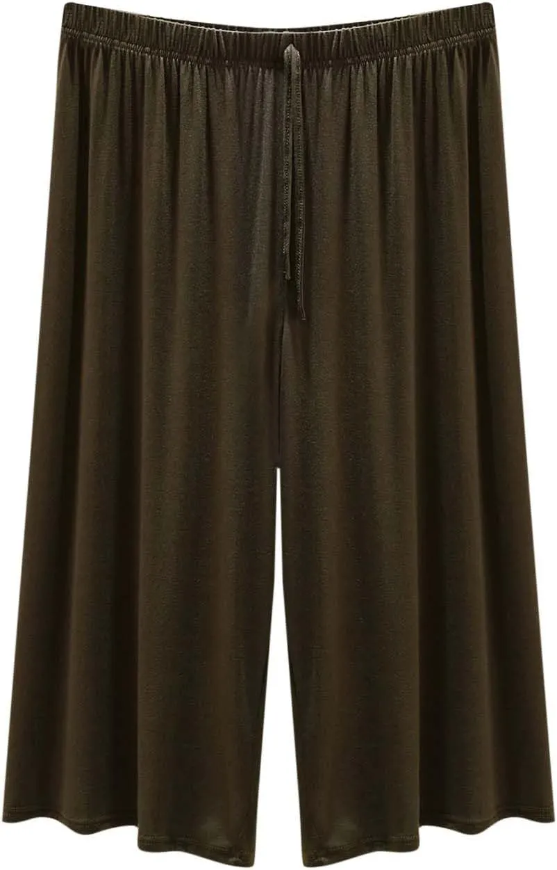 BZGTZT Women Wide Leg Palazzo Capri Pants Elastic Waist Drawstring Cropped Casual Joggers Lightweight Straight Trouser
