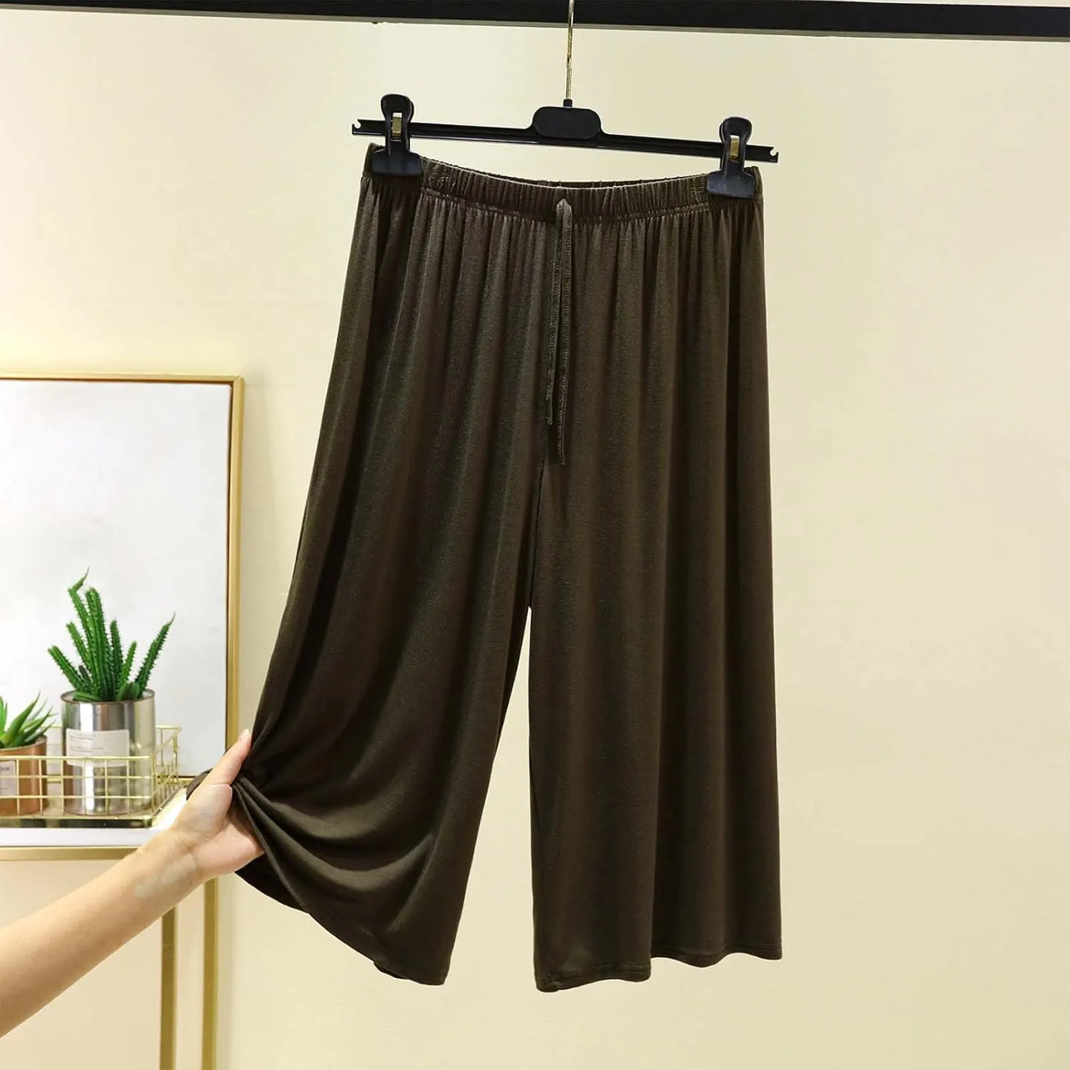 BZGTZT Women Wide Leg Palazzo Capri Pants Elastic Waist Drawstring Cropped Casual Joggers Lightweight Straight Trouser