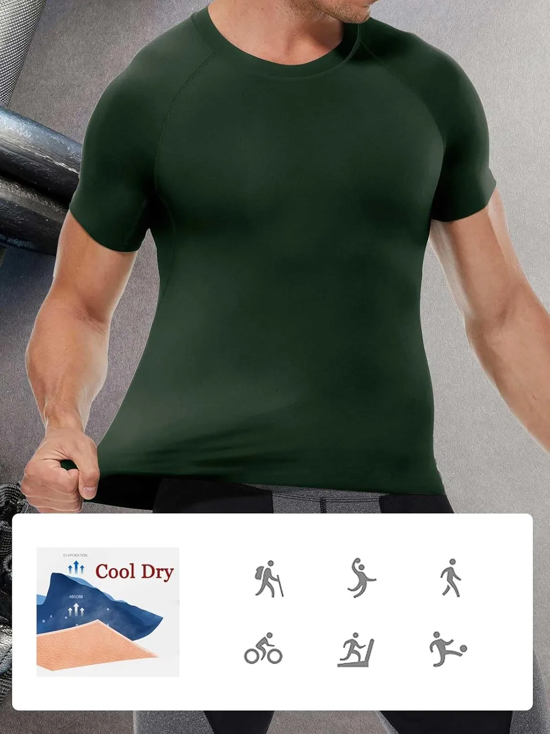 Compression Shirt Men Short Sleeve Cool Dry Workout Gym T-Shirt Breathable Athletic Sports Undershirts Running Tops