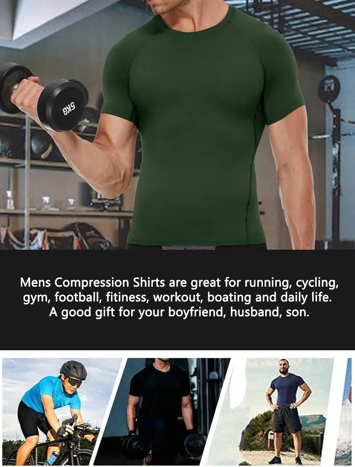 Compression Shirt Men Short Sleeve Cool Dry Workout Gym T-Shirt Breathable Athletic Sports Undershirts Running Tops