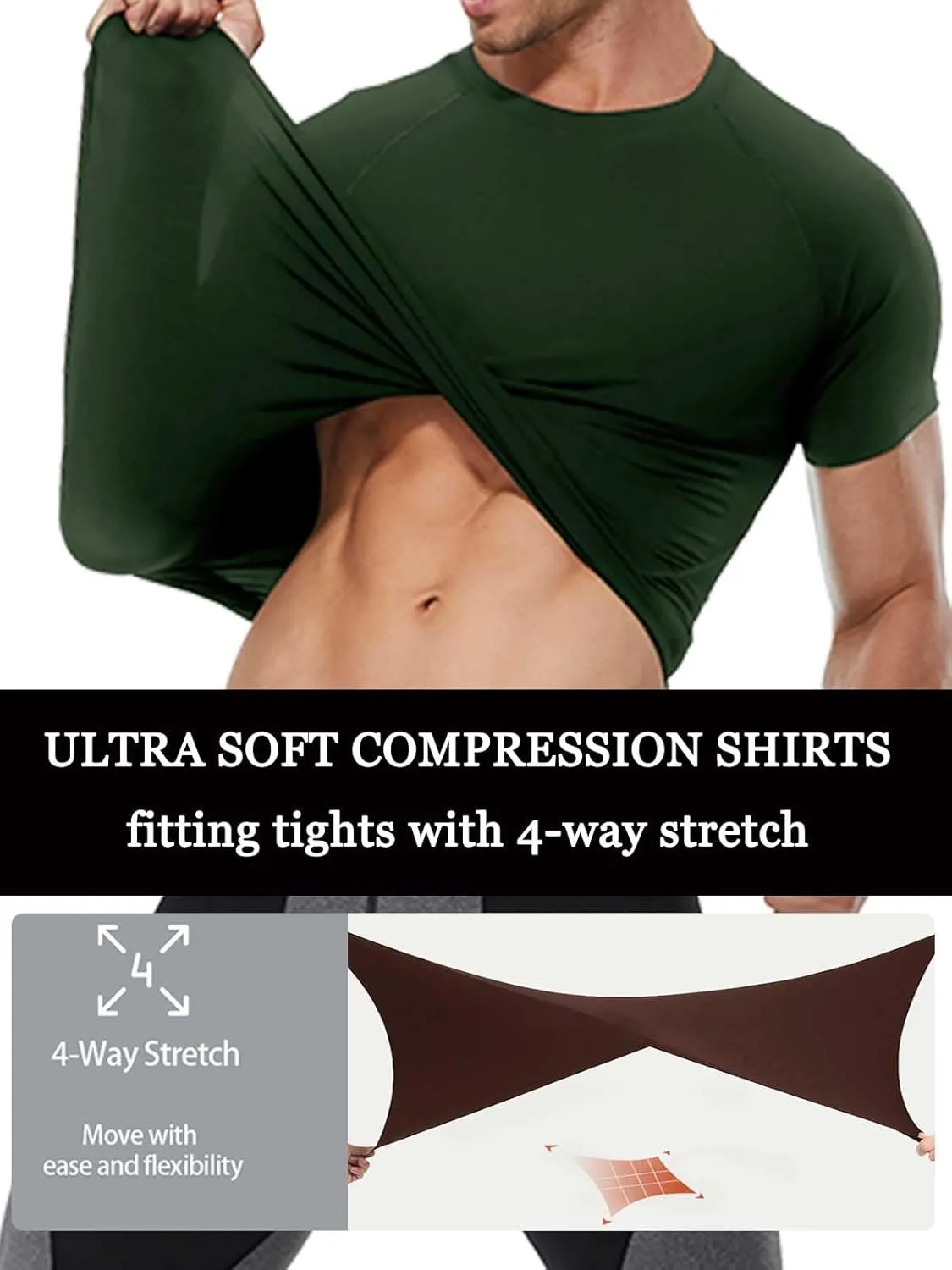 Compression Shirt Men Short Sleeve Cool Dry Workout Gym T-Shirt Breathable Athletic Sports Undershirts Running Tops
