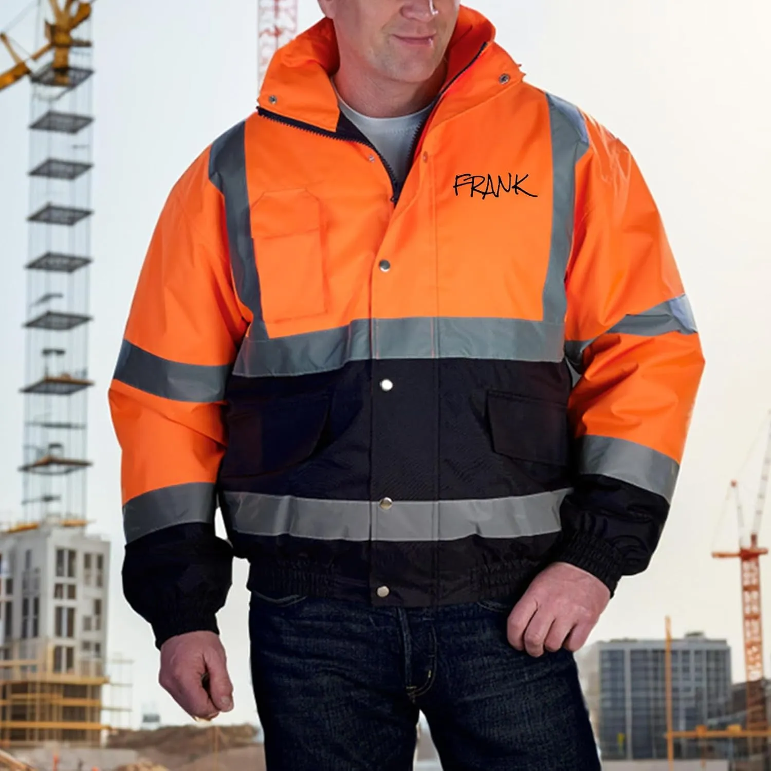 Custom Safety Bomber Jacket Waterproof Reflective Warm Jacket Hi Vis Work Construction Coat for Cold Weather