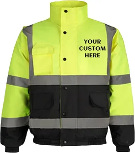 Custom Safety Bomber Jacket Waterproof Reflective Warm Jacket Hi Vis Work Construction Coat for Cold Weather
