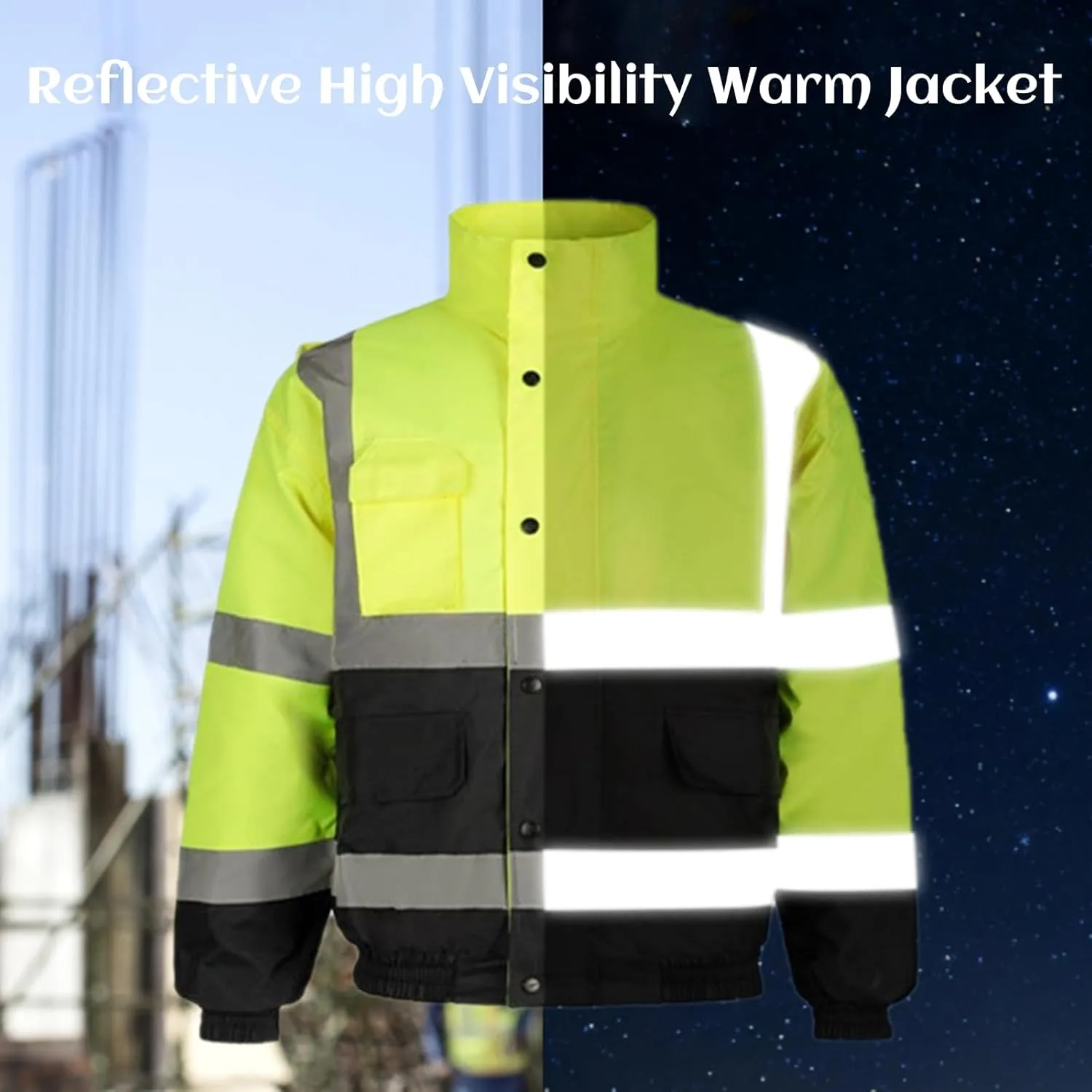 Custom Safety Bomber Jacket Waterproof Reflective Warm Jacket Hi Vis Work Construction Coat for Cold Weather