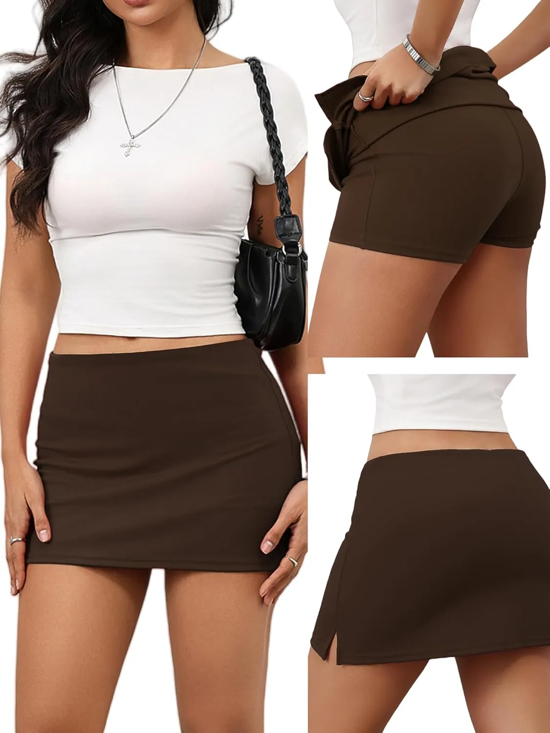 Danysu Stretchy Mini Skorts Mid Waist Skirt with Shorts Side Slit 2025 Sports Daily Going Out Outfits