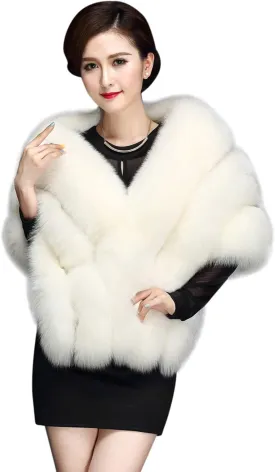 ELFJOY Luxury Faux Fur Shawl for Women Winter Fur Coat Wedding Party Fur Stole Wraps for Evening Dresses