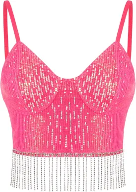 Erinaco Women's Rhinestone Diamond Tank Top Color Beaded Sling Tube Top Bustier Vest Crop Top Sexy Corset Bra Summer