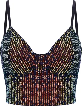 Erinaco Women's Rhinestone Diamond Tank Top Color Beaded Sling Tube Top Bustier Vest Crop Top Sexy Corset Bra Summer