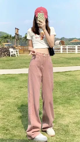 Flytonn-cute winter outfits casual winter outfits christmas outfit party look inspos High Waist Pink Colors Long Jeans Pants