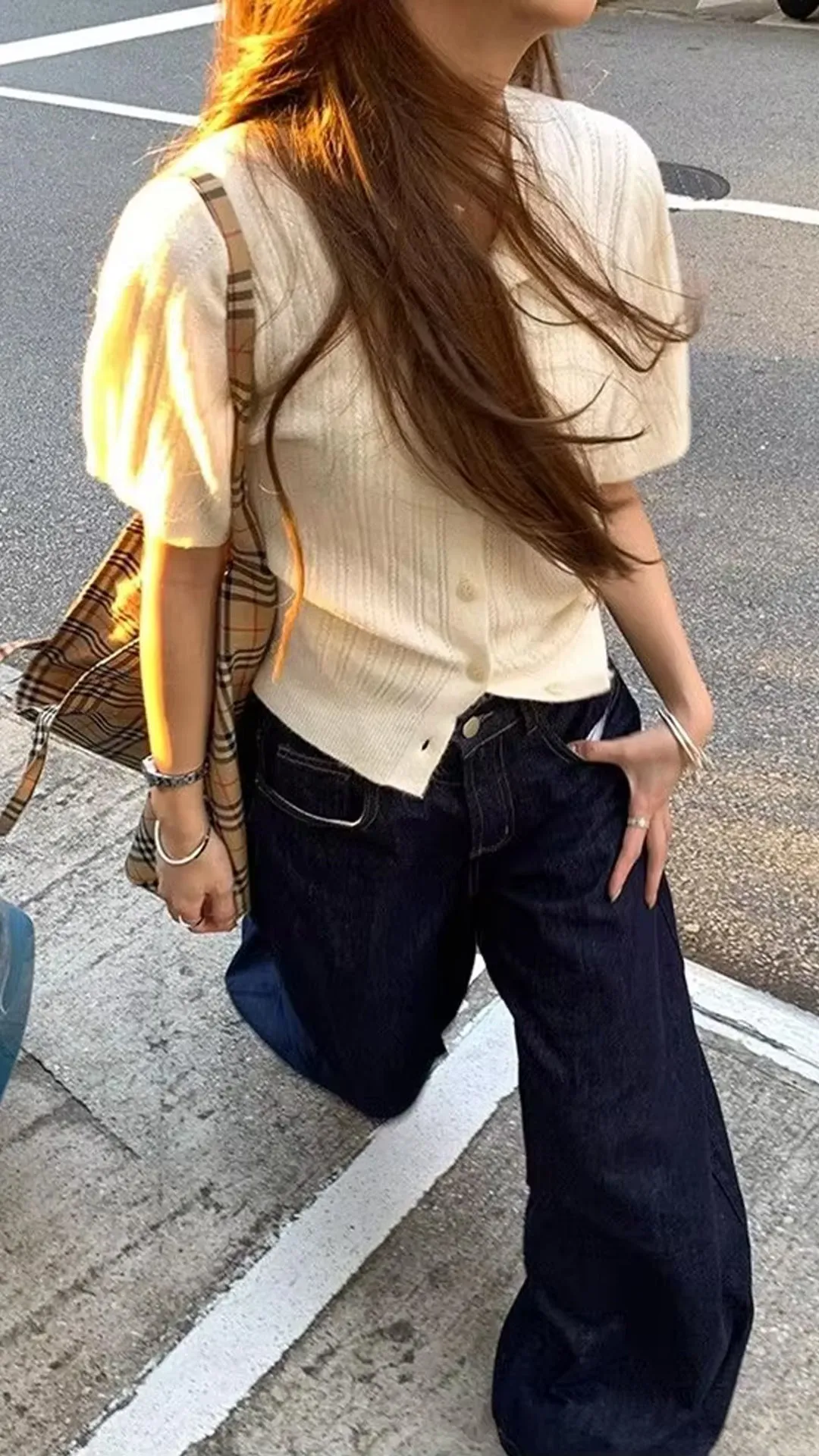 Flytonn-cute winter outfits casual winter outfits christmas outfit party look inspos Loose Dark Blue Wide Leg Jeans Pants