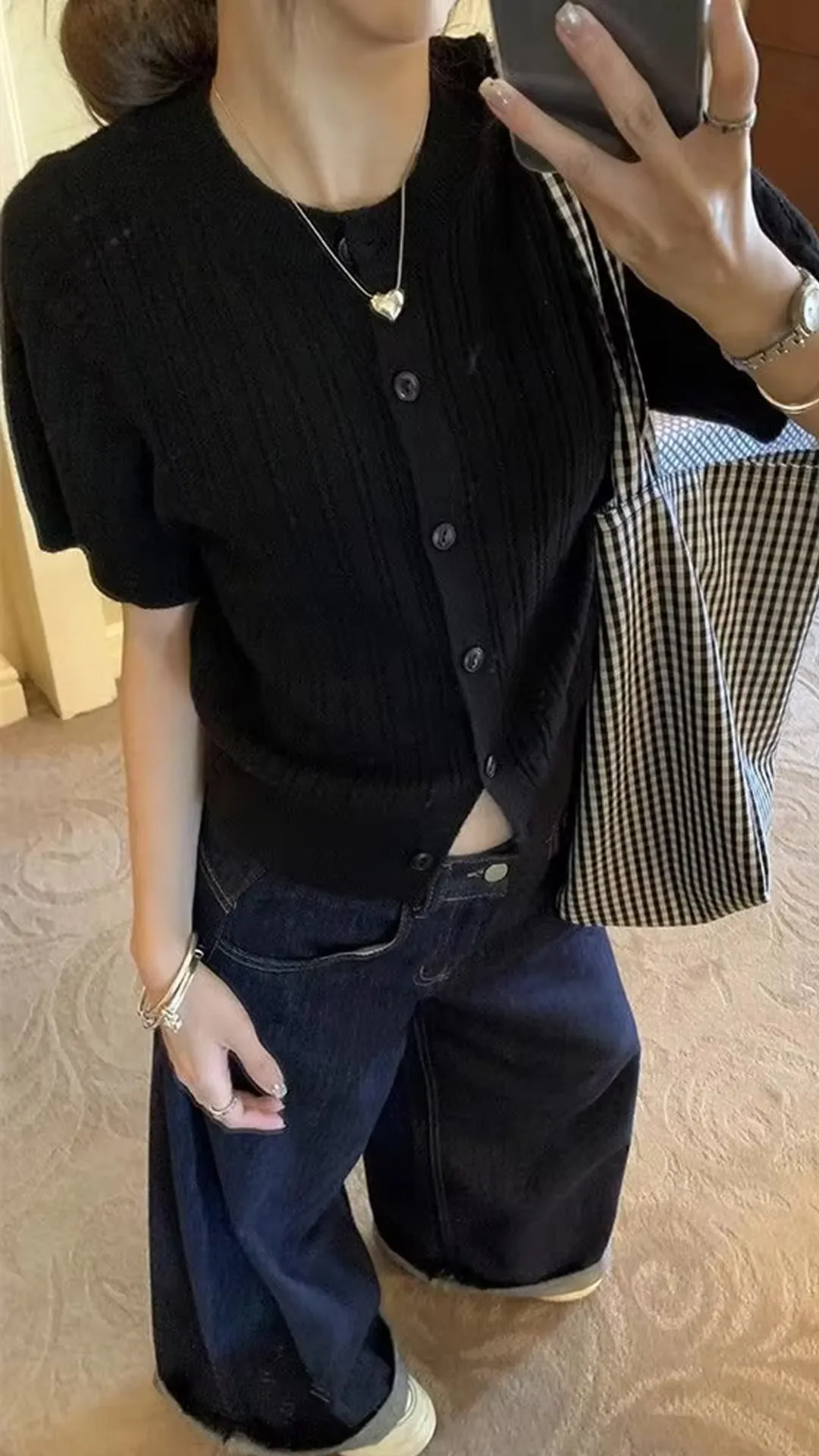 Flytonn-cute winter outfits casual winter outfits christmas outfit party look inspos Loose Dark Blue Wide Leg Jeans Pants