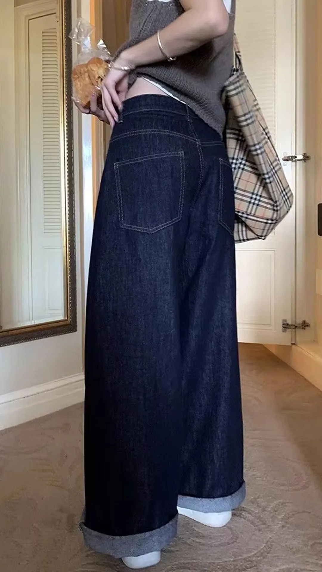Flytonn-cute winter outfits casual winter outfits christmas outfit party look inspos Loose Dark Blue Wide Leg Jeans Pants