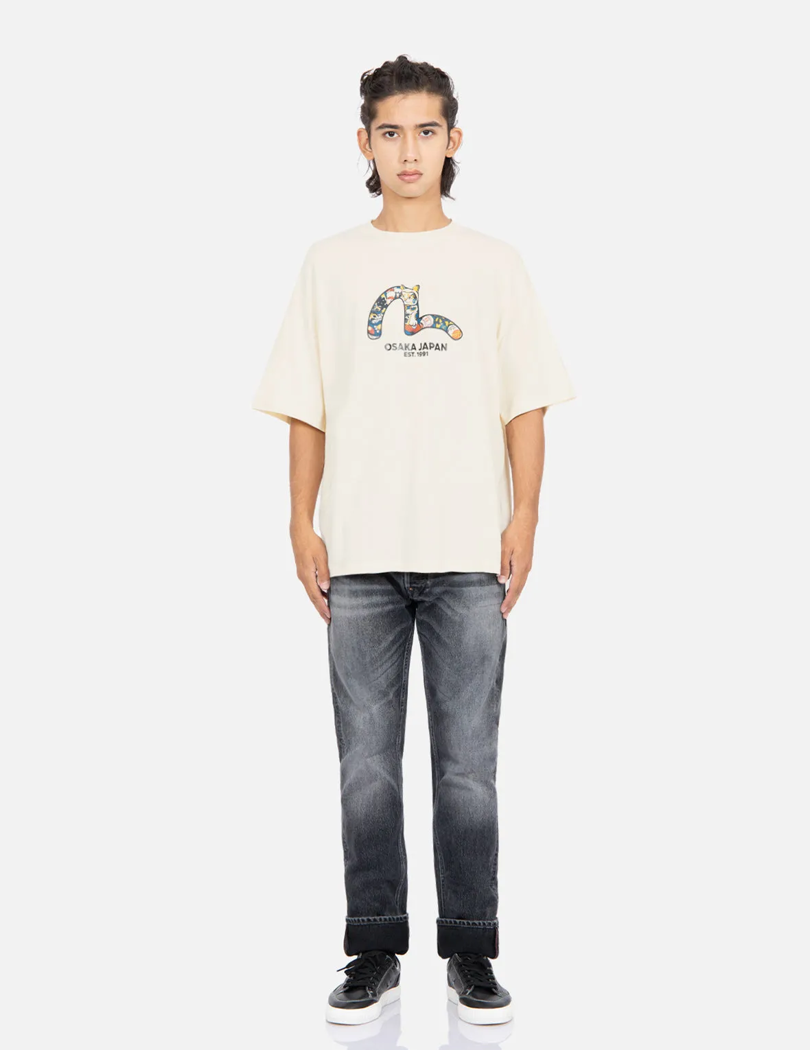 “Fortune Cat Hide-and-Seek” Seagull Print T-Shirt