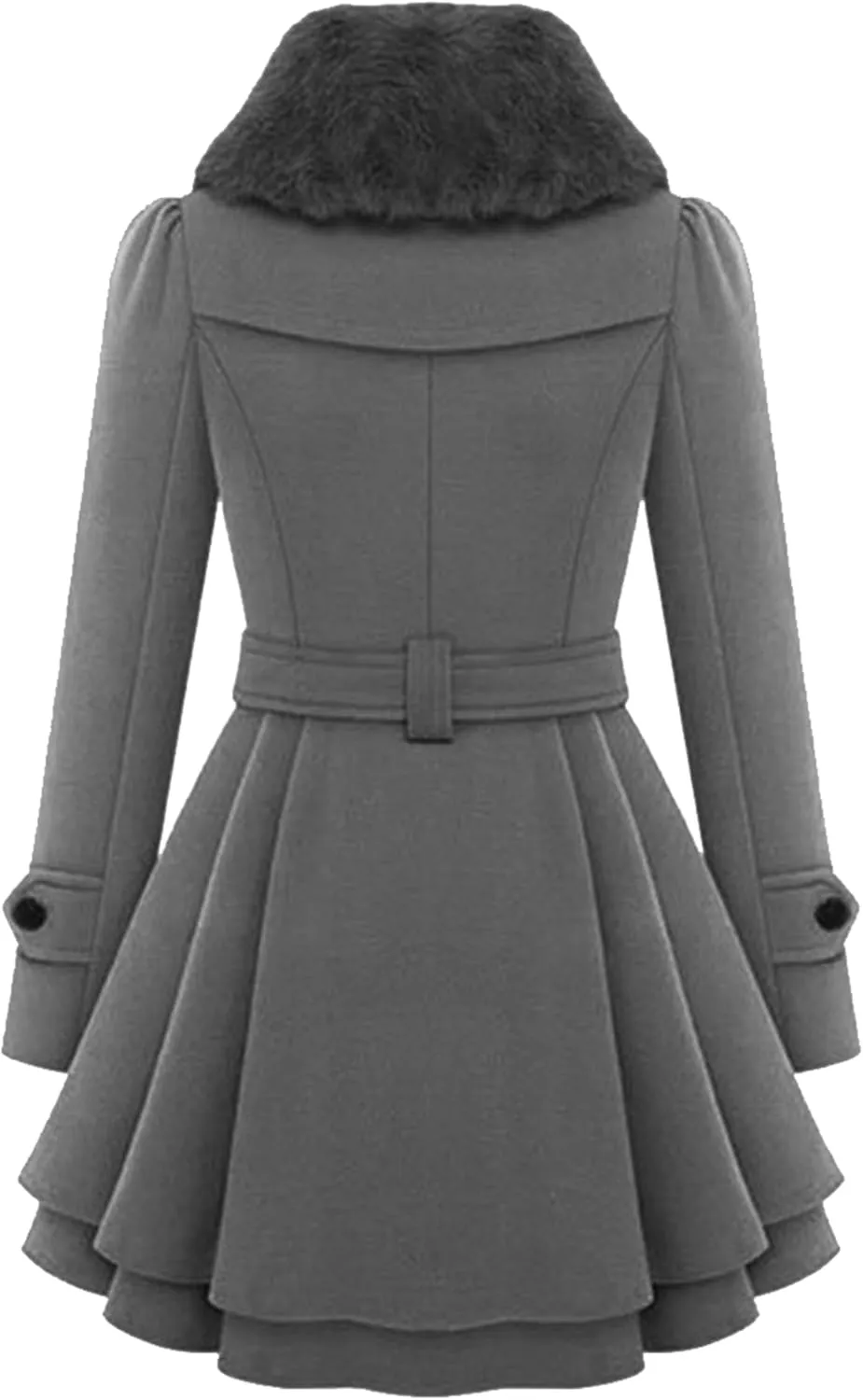 GRASWE Womens Wool Blend Faux Fur Collar Peacoat Warm Casual Winter Trench Coat Midi Legnth Double Breasted Fashion Jacket