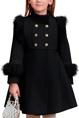 Haloumoning Toddler Girls Faux Fur Dress Coat Kids Winter Warm Jacket Long Sleeve Button Wool Coat 12 Months - 12 Years