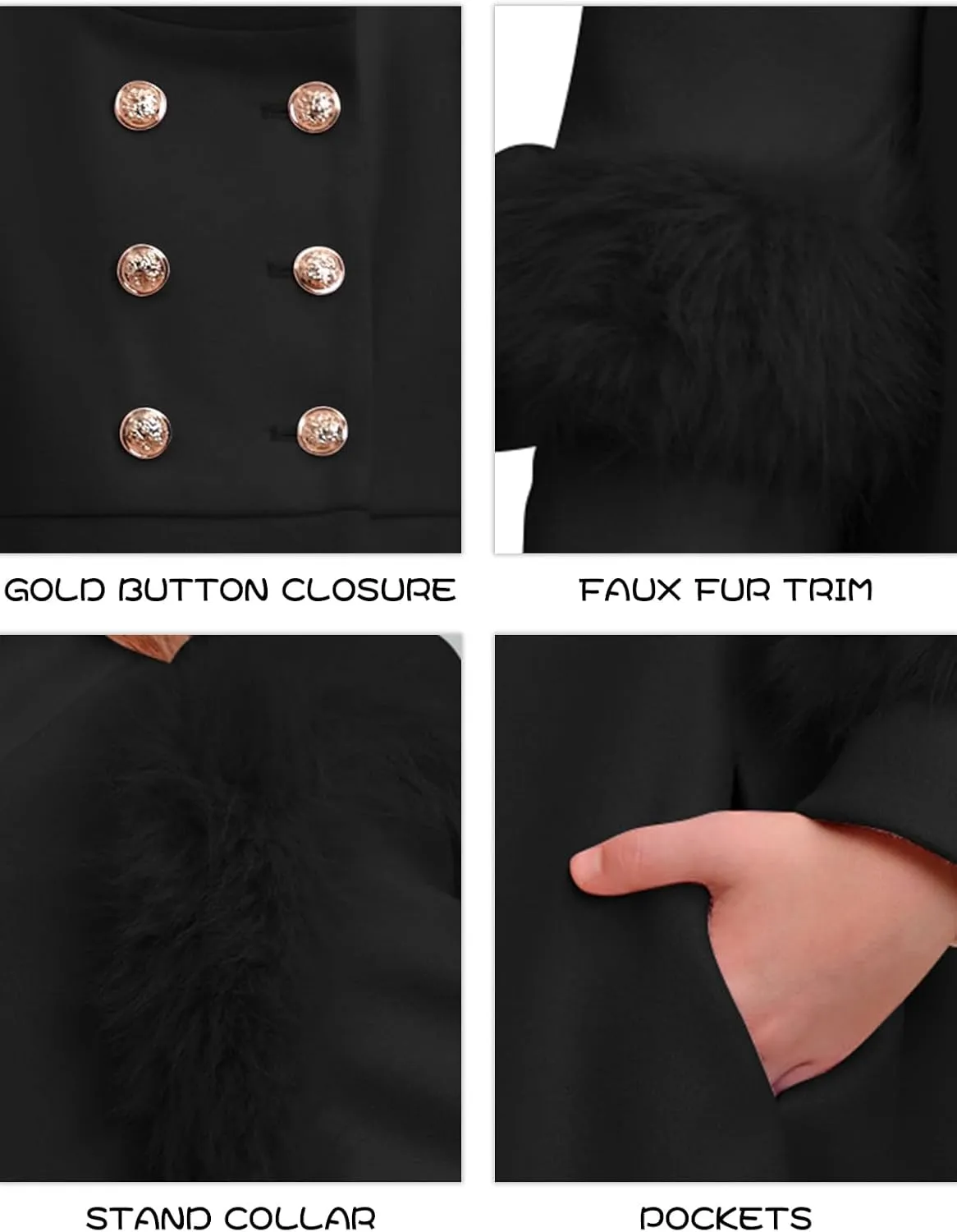 Haloumoning Toddler Girls Faux Fur Dress Coat Kids Winter Warm Jacket Long Sleeve Button Wool Coat 12 Months - 12 Years