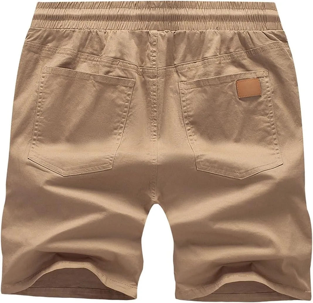 JMIERR Mens Casual Shorts - Cotton Drawstring Summer Beach Stretch Twill Chino Golf Shorts with Pockets