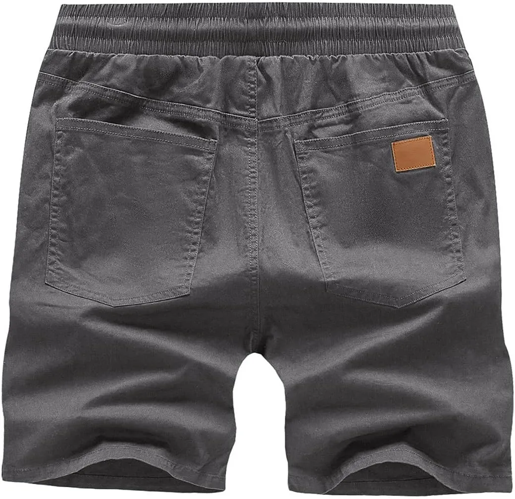 JMIERR Mens Casual Shorts - Cotton Drawstring Summer Beach Stretch Twill Chino Golf Shorts with Pockets