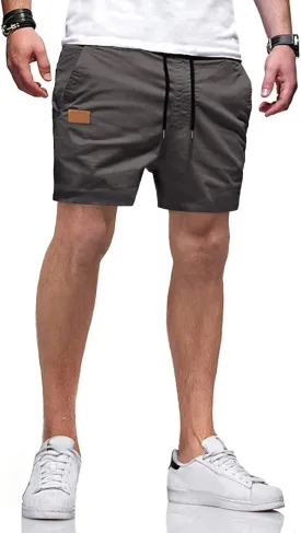 JMIERR Mens Casual Shorts - Cotton Drawstring Summer Beach Stretch Twill Chino Golf Shorts with Pockets