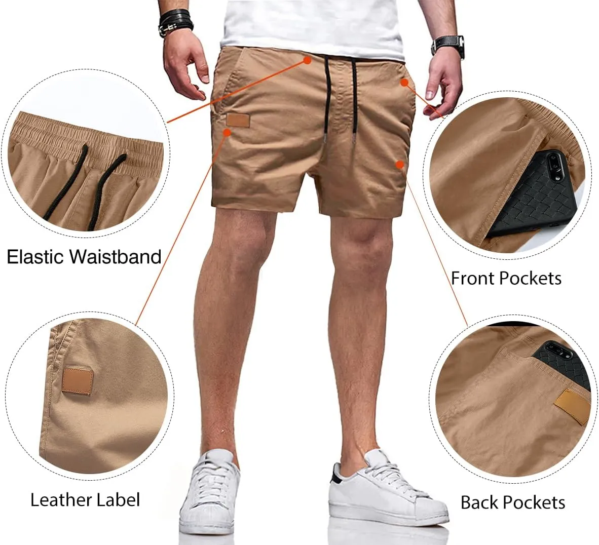 JMIERR Mens Casual Shorts - Cotton Drawstring Summer Beach Stretch Twill Chino Golf Shorts with Pockets