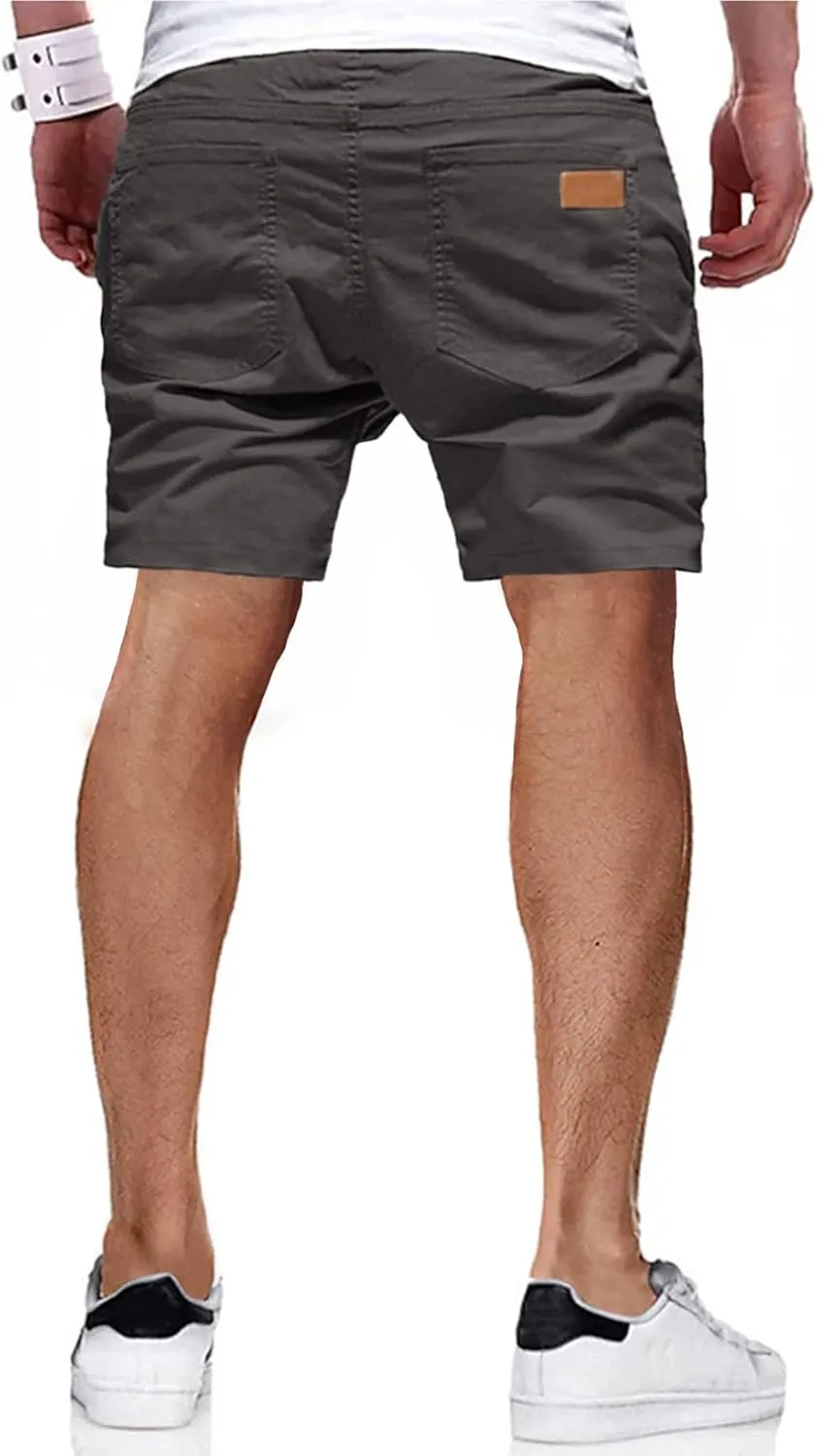 JMIERR Mens Casual Shorts - Cotton Drawstring Summer Beach Stretch Twill Chino Golf Shorts with Pockets