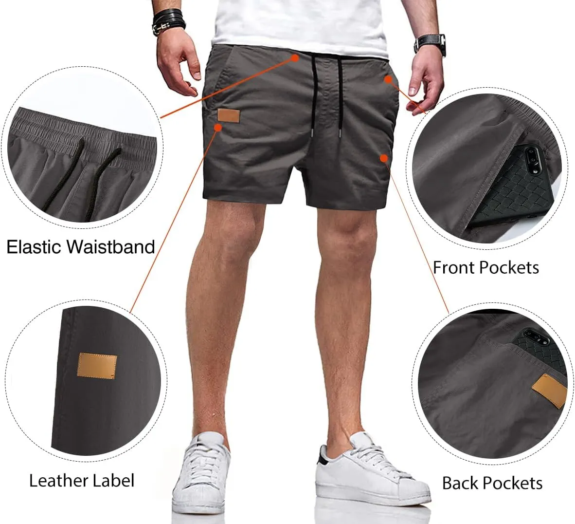 JMIERR Mens Casual Shorts - Cotton Drawstring Summer Beach Stretch Twill Chino Golf Shorts with Pockets
