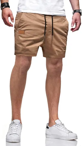 JMIERR Mens Casual Shorts - Cotton Drawstring Summer Beach Stretch Twill Chino Golf Shorts with Pockets