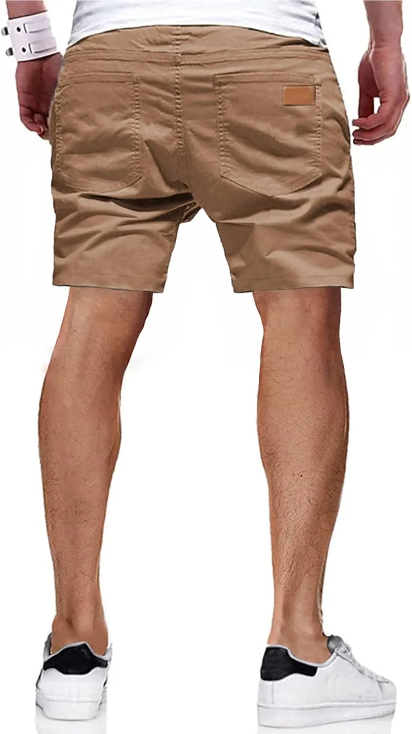 JMIERR Mens Casual Shorts - Cotton Drawstring Summer Beach Stretch Twill Chino Golf Shorts with Pockets