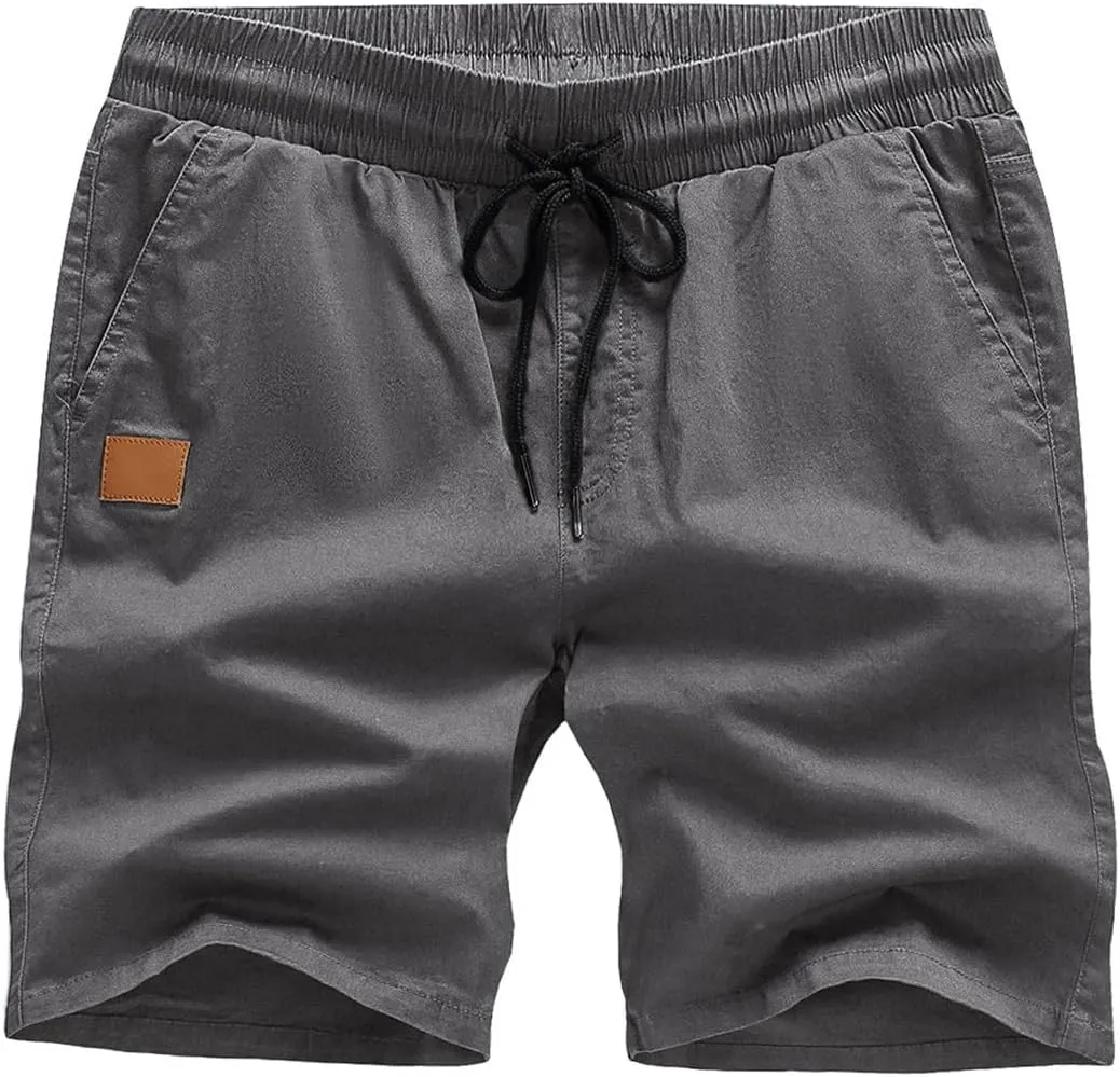 JMIERR Mens Casual Shorts - Cotton Drawstring Summer Beach Stretch Twill Chino Golf Shorts with Pockets