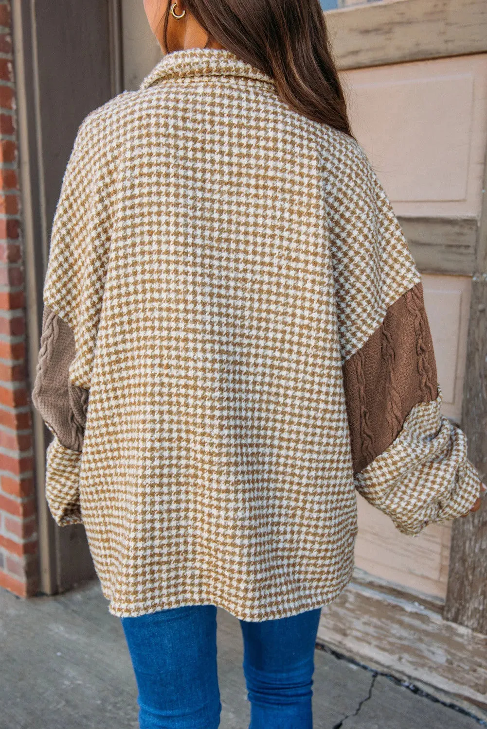Khaki Houndstooth Color Contrast Textured Patchwork Loose