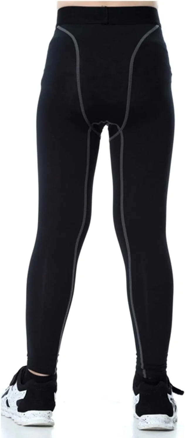 LANBAOSI Youth Boys Compression Leggings Athletic Pants Base Layer Football Workout Tight