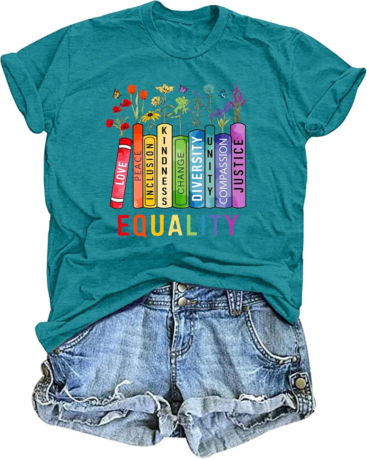 LAZYCHILD Pride Shirts for Women: Rainbow Heart Graphic Shirt Gay Pride T-Shirt LGBT Equality Short Sleeve Tops