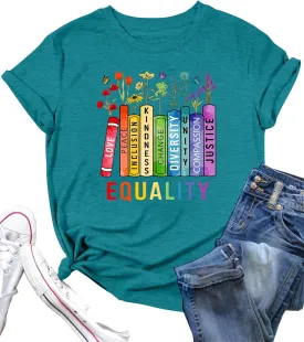 LAZYCHILD Pride Shirts for Women: Rainbow Heart Graphic Shirt Gay Pride T-Shirt LGBT Equality Short Sleeve Tops