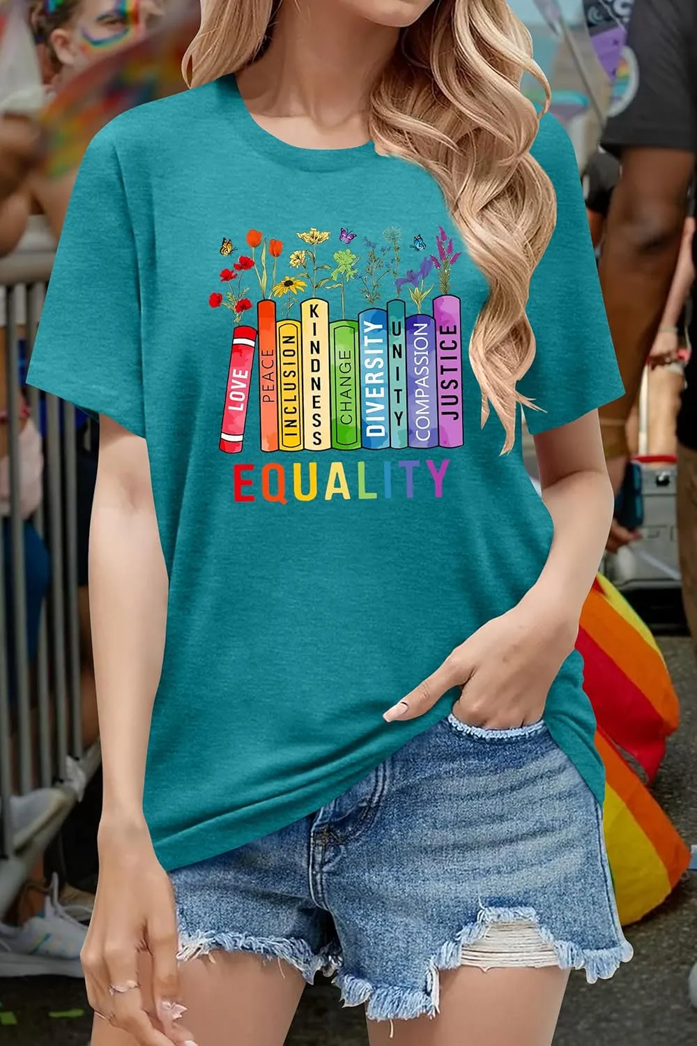 LAZYCHILD Pride Shirts for Women: Rainbow Heart Graphic Shirt Gay Pride T-Shirt LGBT Equality Short Sleeve Tops