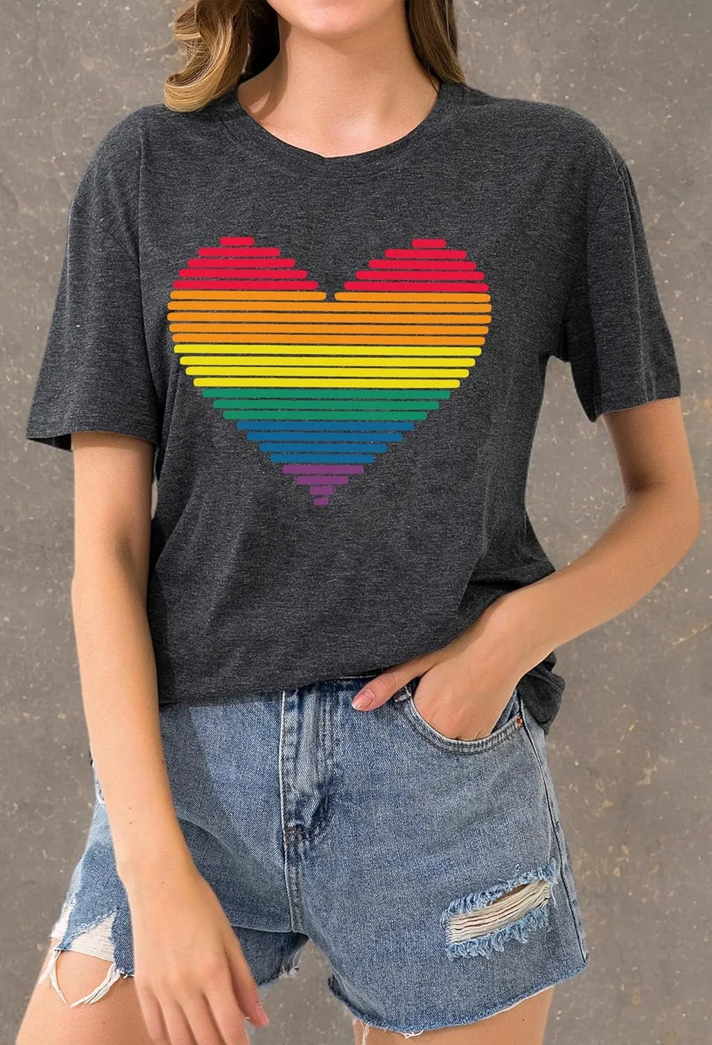 LAZYCHILD Pride Shirts for Women: Rainbow Heart Graphic Shirt Gay Pride T-Shirt LGBT Equality Short Sleeve Tops