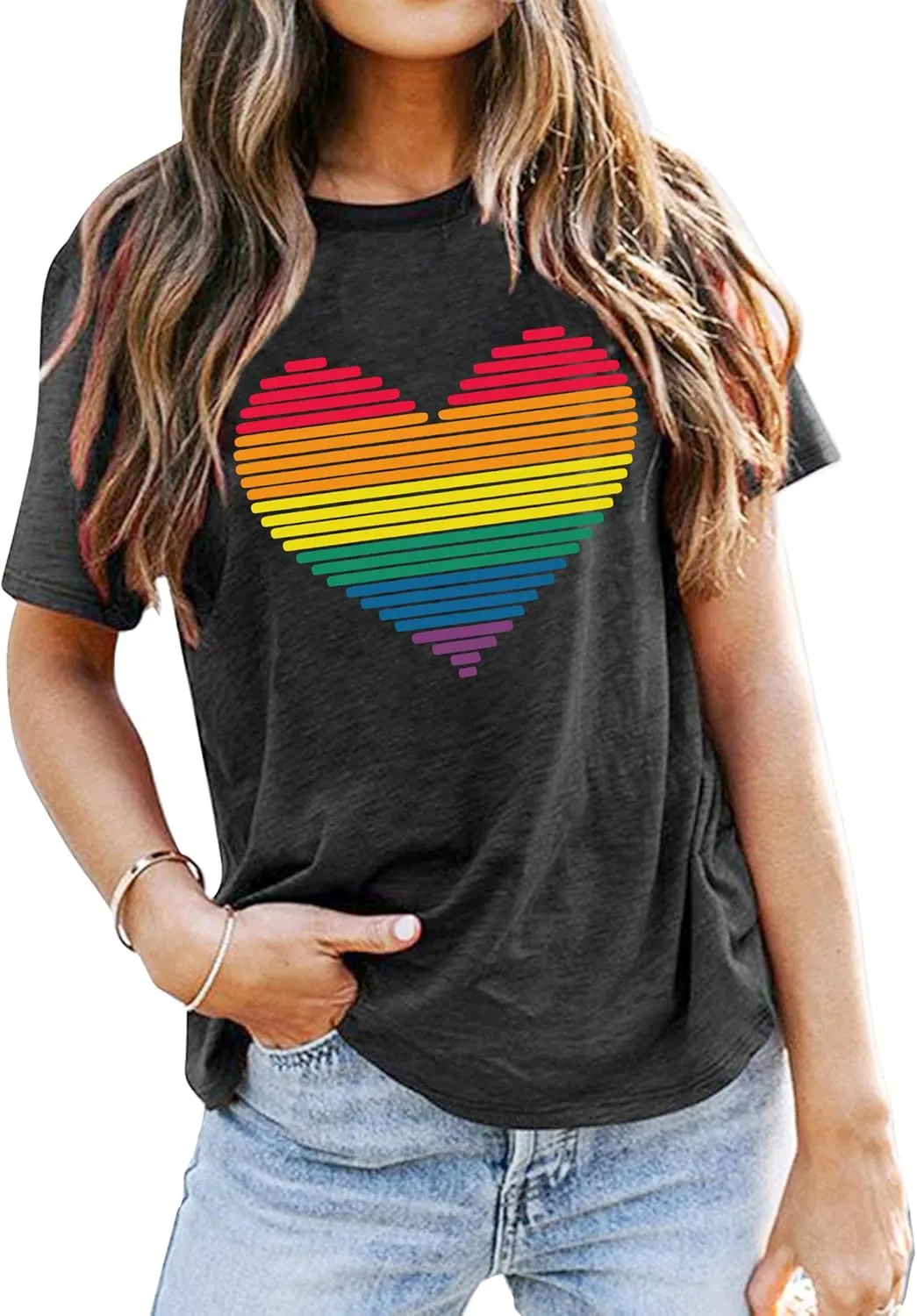 LAZYCHILD Pride Shirts for Women: Rainbow Heart Graphic Shirt Gay Pride T-Shirt LGBT Equality Short Sleeve Tops