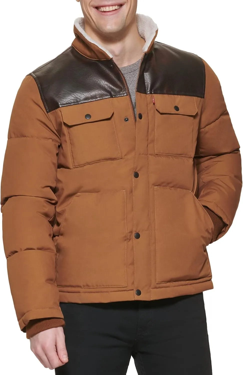 Levi's Men's Quilted Mixed Media Shirttail Work Wear Puffer Jacket