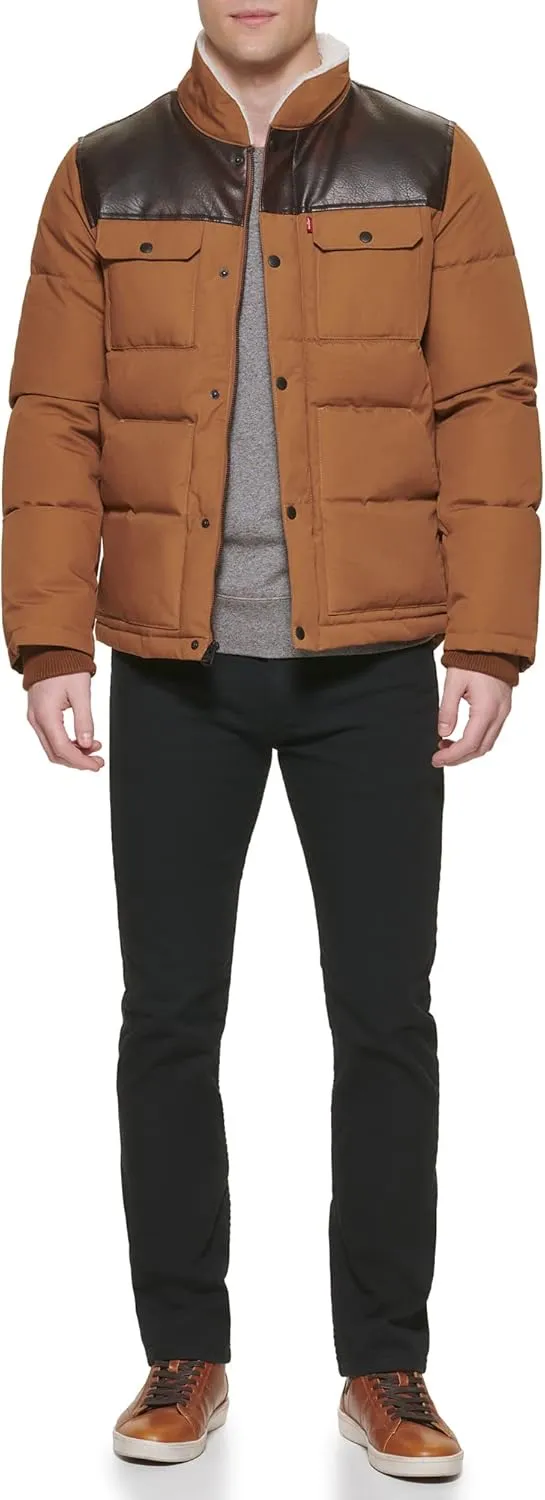 Levi's Men's Quilted Mixed Media Shirttail Work Wear Puffer Jacket