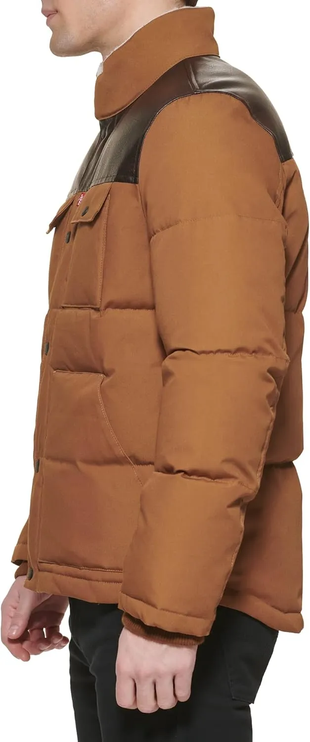 Levi's Men's Quilted Mixed Media Shirttail Work Wear Puffer Jacket