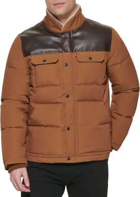 Levi's Men's Quilted Mixed Media Shirttail Work Wear Puffer Jacket