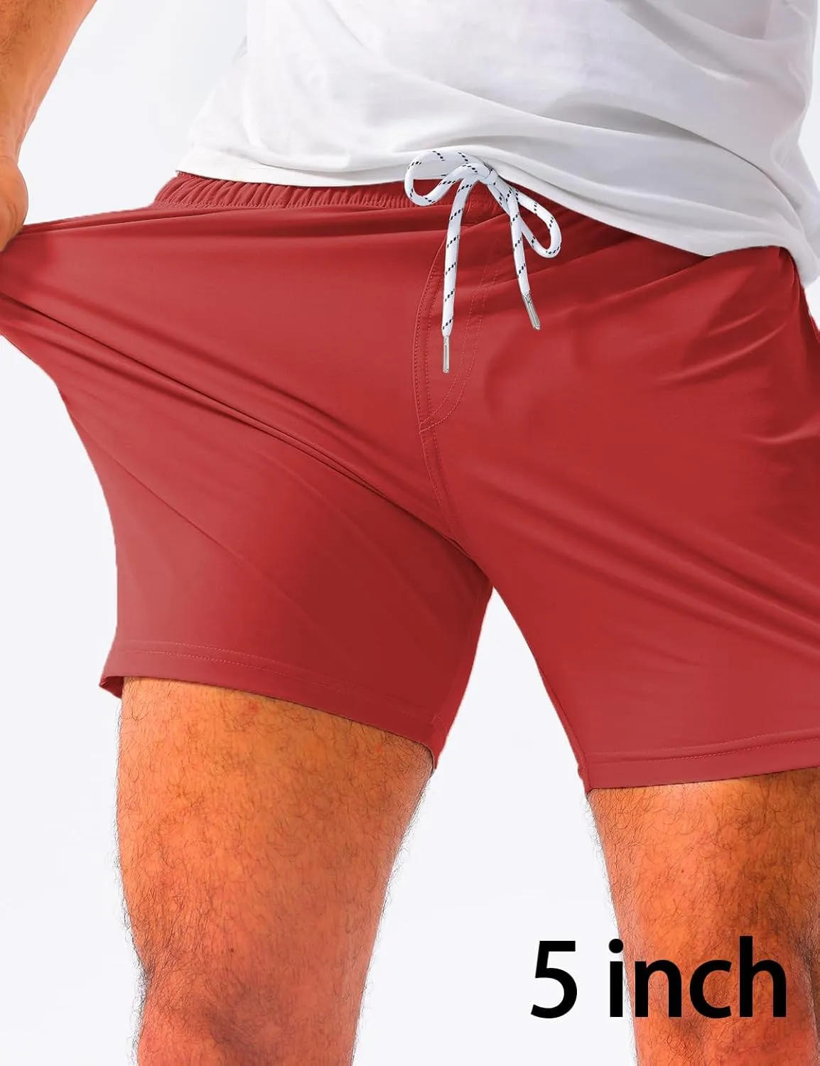 Loopory Mens Casual Shorts-Drawstring Summer Beach Stretch Twill Golf Shorts-Anti-Wrinkle Fabric-5"&7"