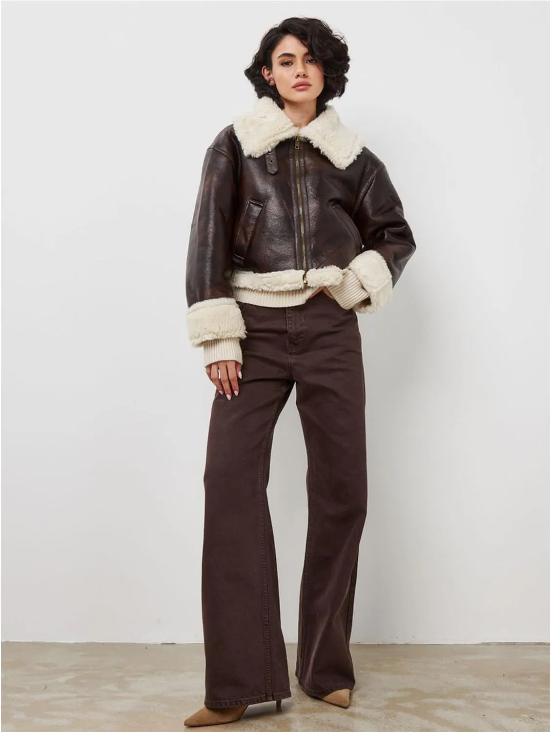LY VAREY LIN Women Faux Leather Jacket with Faux Fur Lining Warm Winter Biker Coat