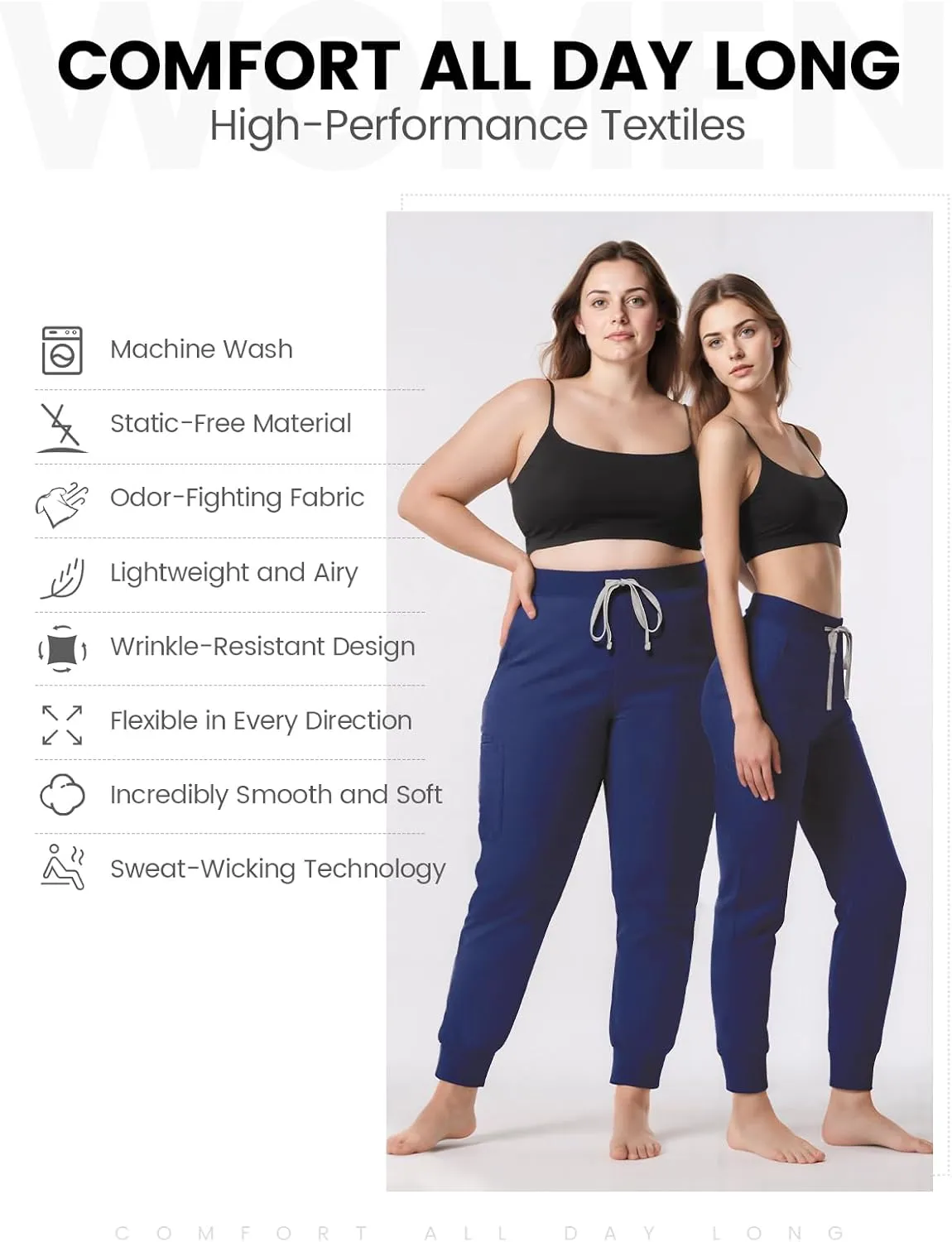 Medical Scrub Pants for Women, Jogger Pants with 6 Pockets, Soft Womens Scrubs Pant Drawstring Mid-Rise Cargo Pants