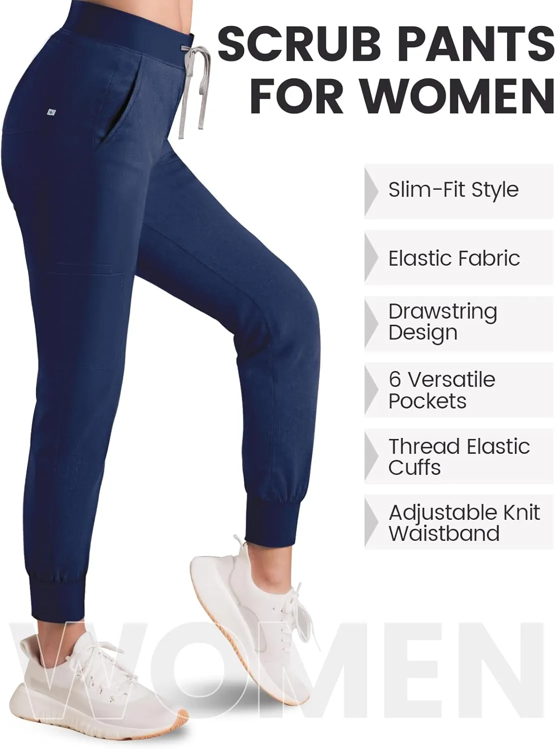 Medical Scrub Pants for Women, Jogger Pants with 6 Pockets, Soft Womens Scrubs Pant Drawstring Mid-Rise Cargo Pants