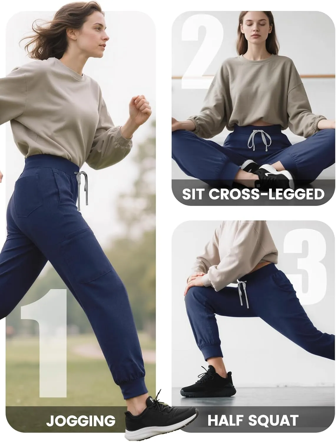 Medical Scrub Pants for Women, Jogger Pants with 6 Pockets, Soft Womens Scrubs Pant Drawstring Mid-Rise Cargo Pants