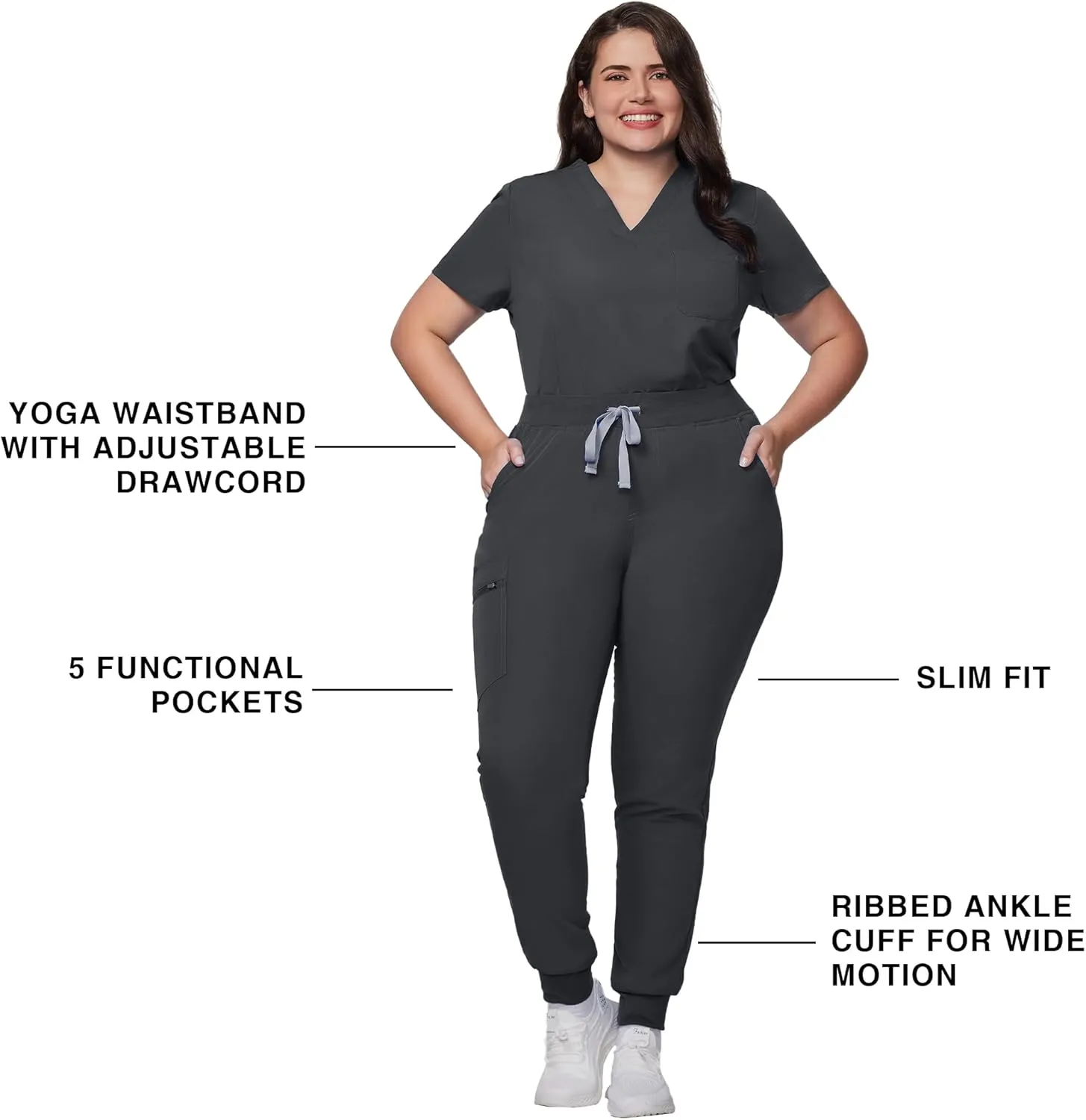 Medical Scrub Pants for Women - Mid Rise 4-Way Stretch Anti-Wrinkle Slim Fit Jogger Pants, Drawstring & 5 Pockets