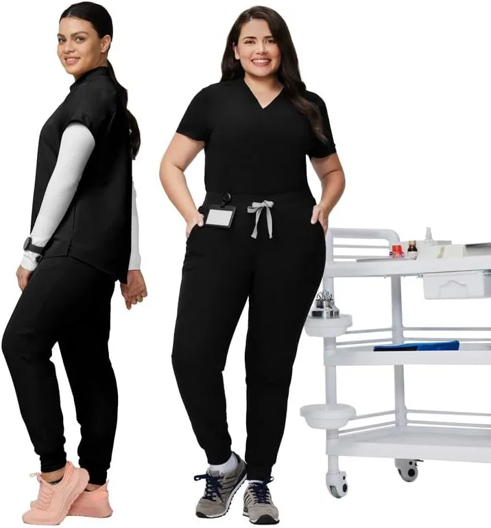 Medical Scrub Pants for Women - Mid Rise 4-Way Stretch Anti-Wrinkle Slim Fit Jogger Pants, Drawstring & 5 Pockets